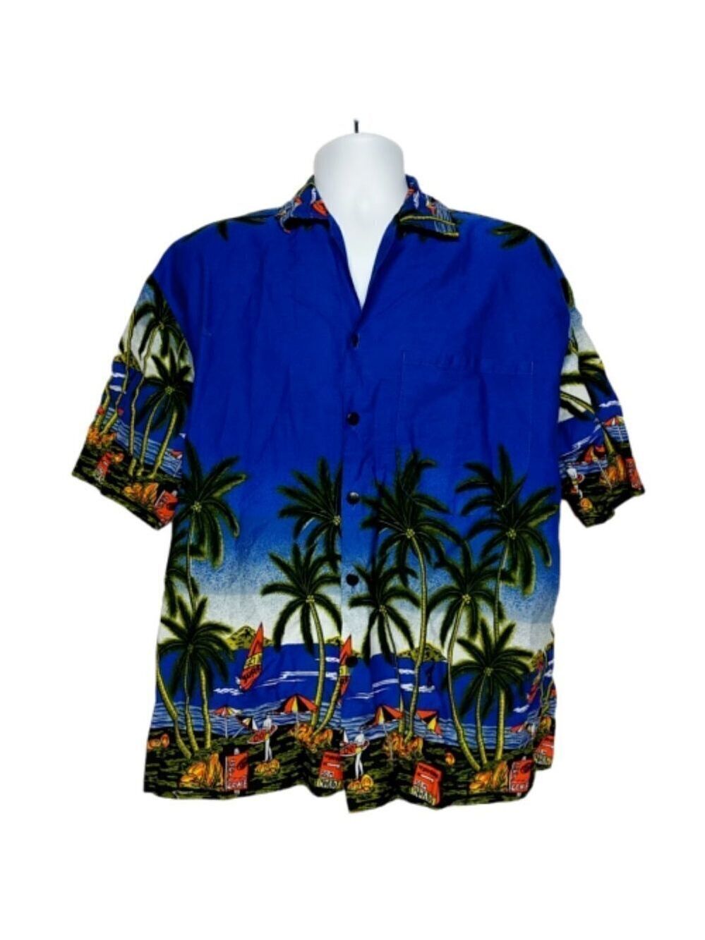 Fun Wear Mens Hawaiian Shirt XL Button Front Beach Palm Trees